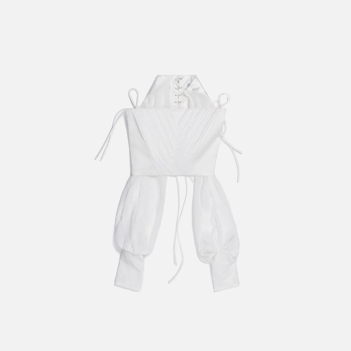 Danielle Guizio Long Sleeve Corset with Ribbon Tie - White