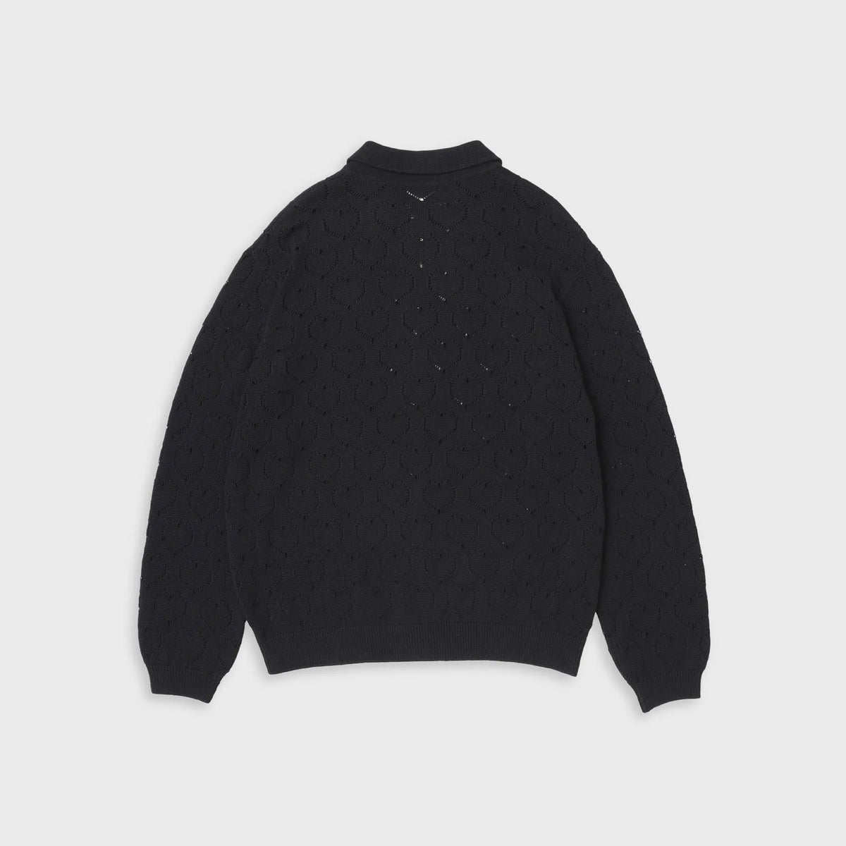 vowels Eyelet Knitted Zip Up Sweater - Black
