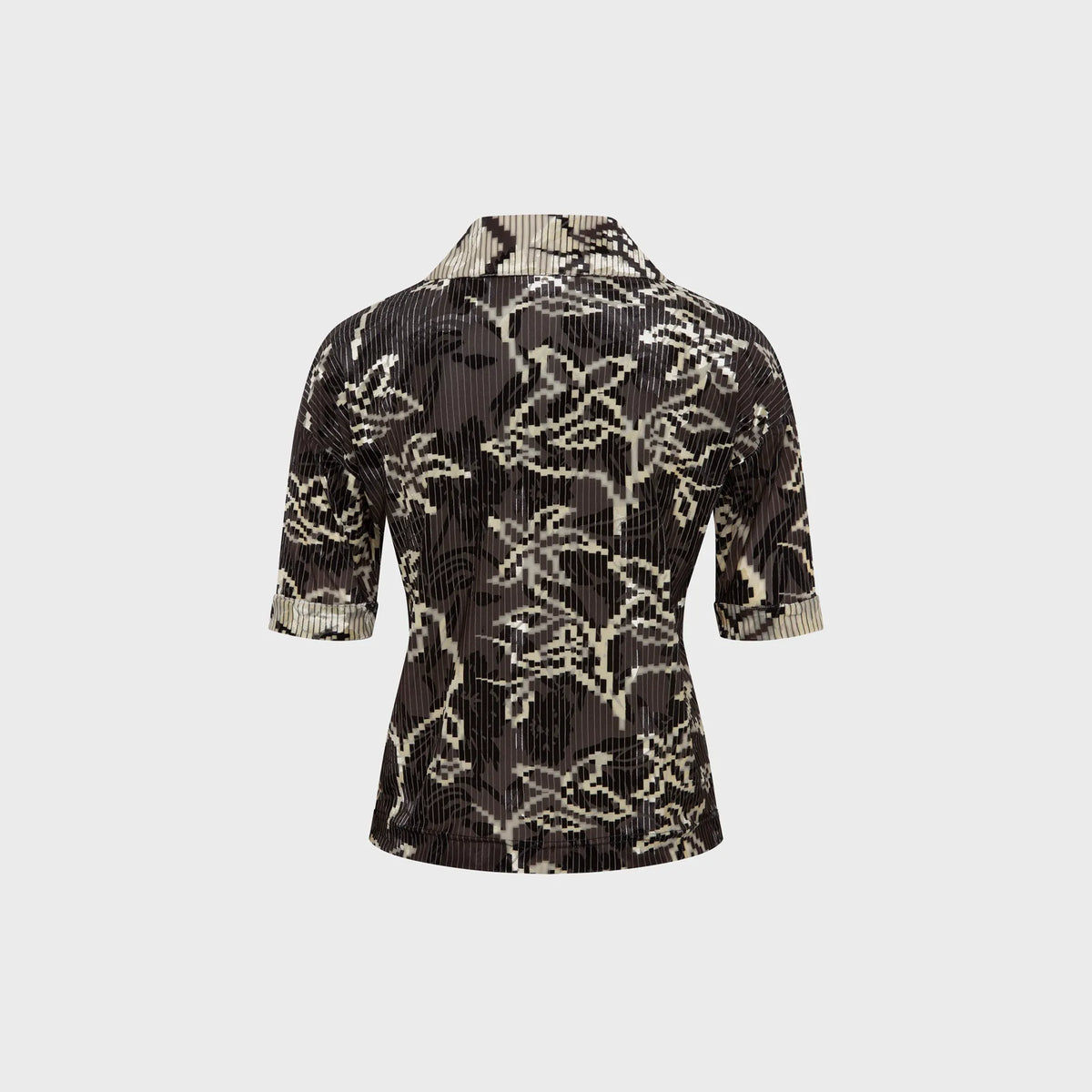 Siedres Lena Contrast Printed Velvet Short Sleeve Polo - Brown