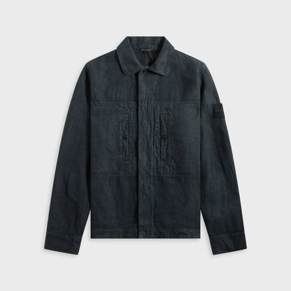 Stone Island Diagonal Linen Garment Dyed Ghost Piece - Navy Blue