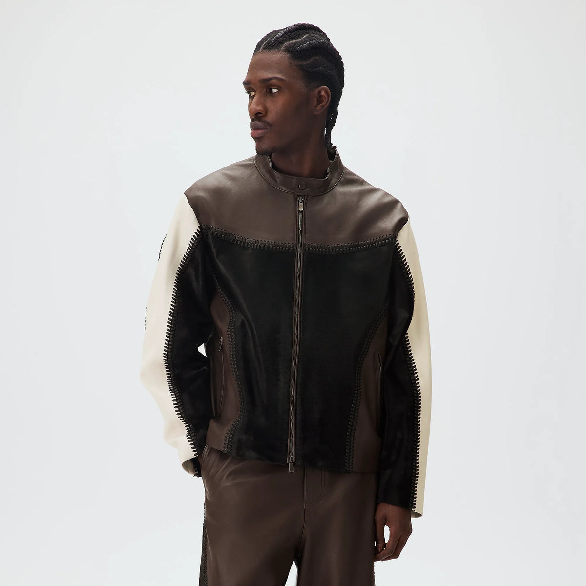 &Kin Combo Leather Avari Moto Jacket - Hickory