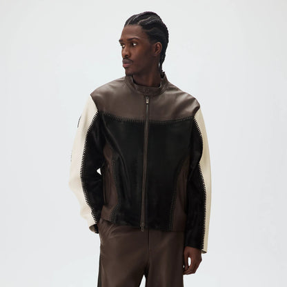 &Kin Combo Leather Avari Moto Jacket - Hickory