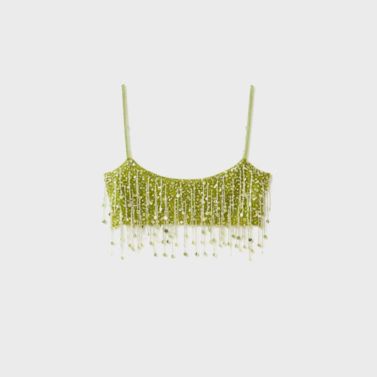 Asta Resort Yasmin Hand Beaded Bralette - Chartreuse