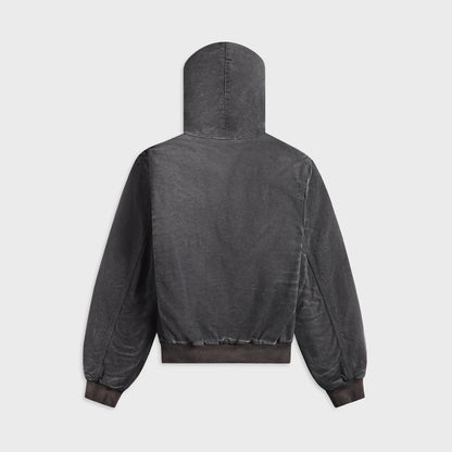 Auralee Product Dyed Organic Cotton Duck Short Zip Parka - Faded Black