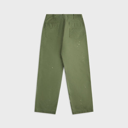 Auralee Washed Baggy Satin Bleached Baker Pants - Olive Green