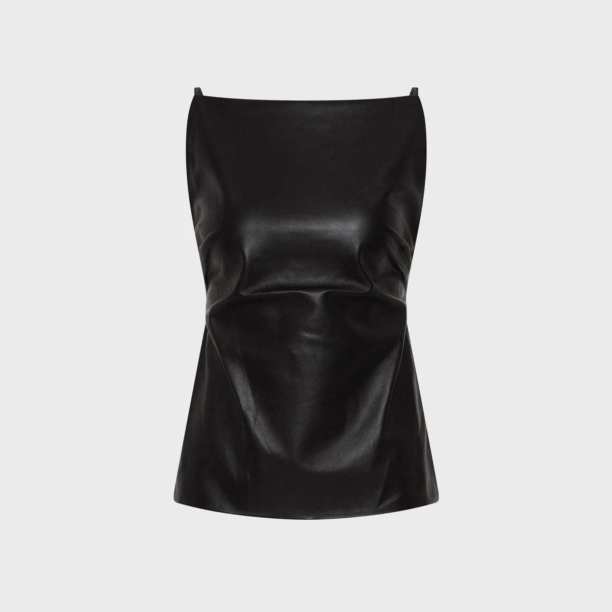 St.Agni Leather Square Neck Top - Black