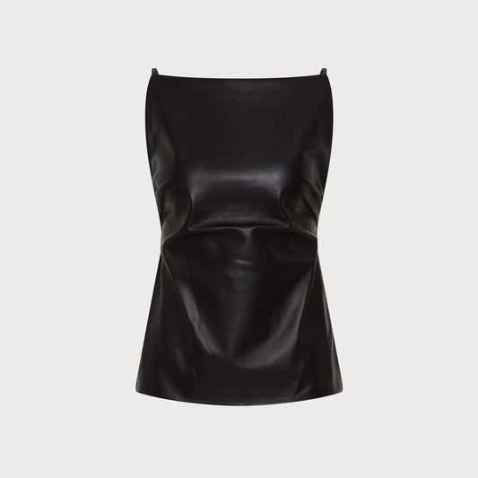 St.Agni Leather Square Neck Top - Black