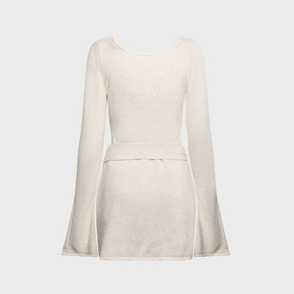 Asta Resort Maya Long Sleeve Mini Belted Dress - Salt Sequin