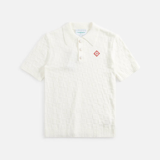Casablanca Checked Yoke Boucle Polo - White