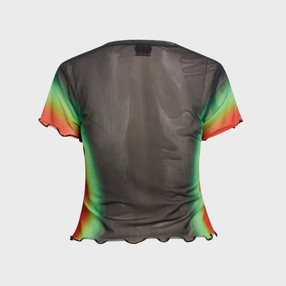Casablanca Scallop Short Sleeve Printed Mesh Tee - Multi