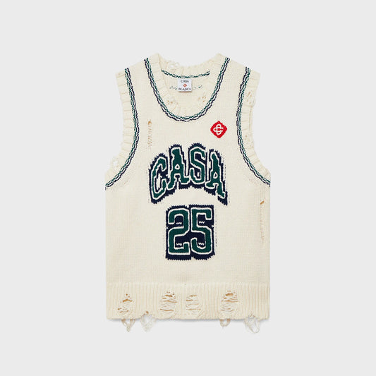 Casablanca Intarsia Baseball Top - White
