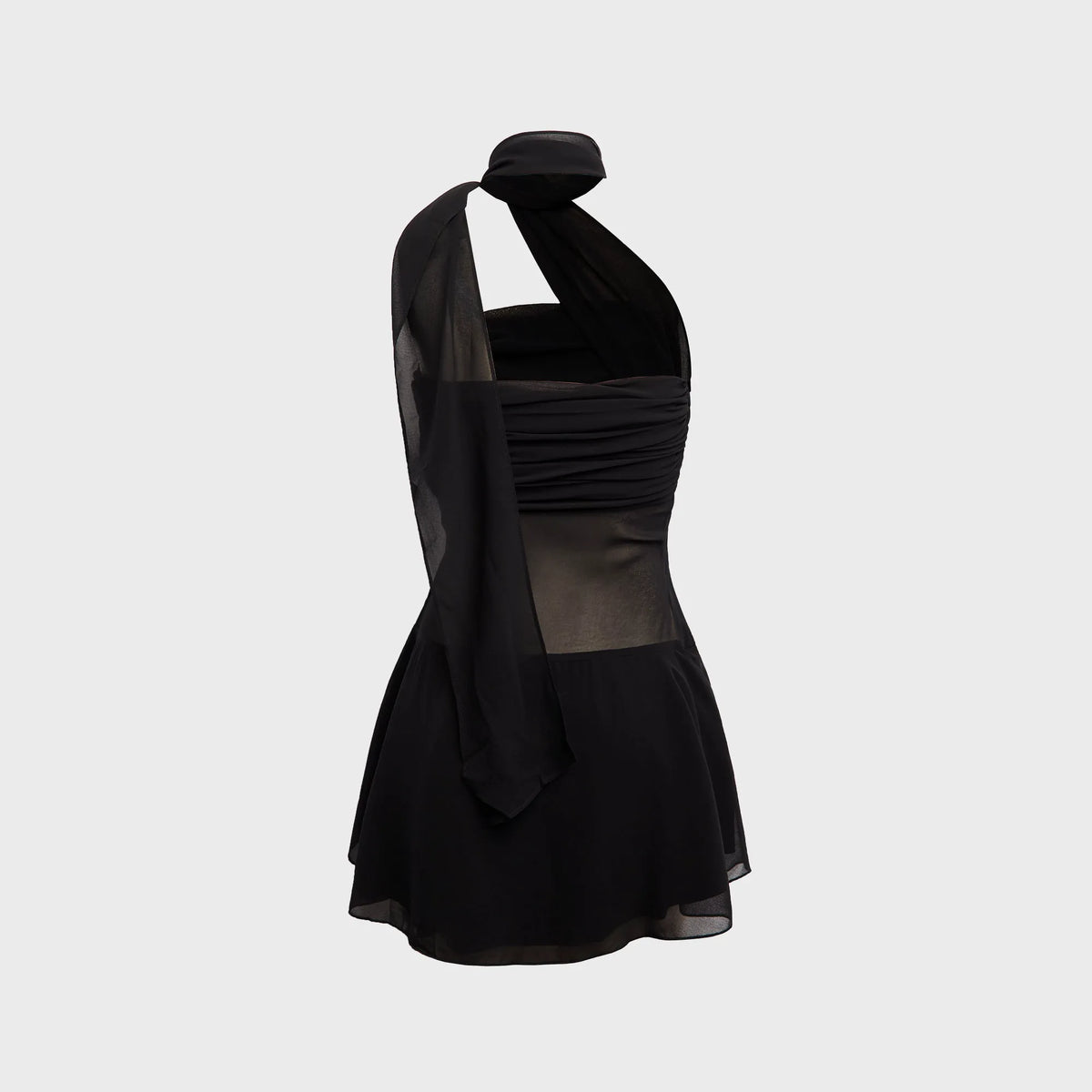 GUIZIO Chiffon Ruffle Dress - Black