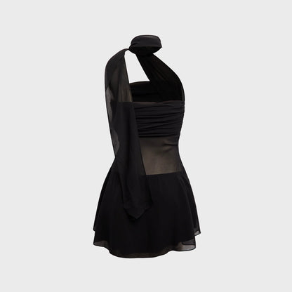 GUIZIO Chiffon Ruffle Dress - Black