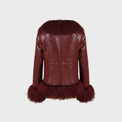 Susanna Chow Dorothy Leather Coat - Burgundy