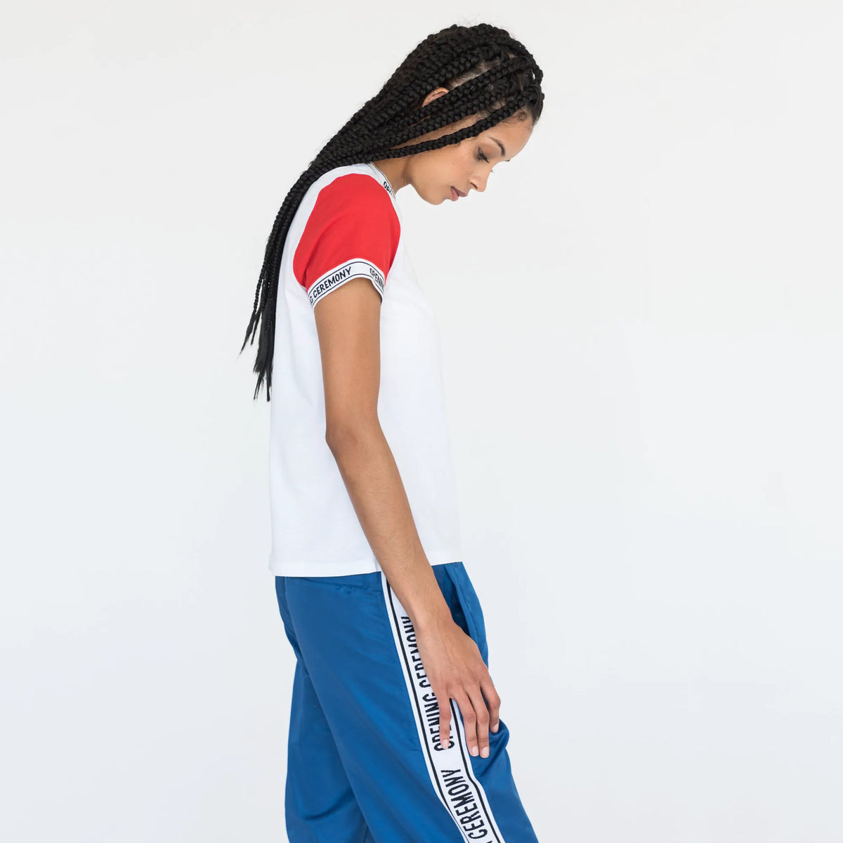 Opening Ceremony Logo Trim Fem Tee - White / Blue / Red