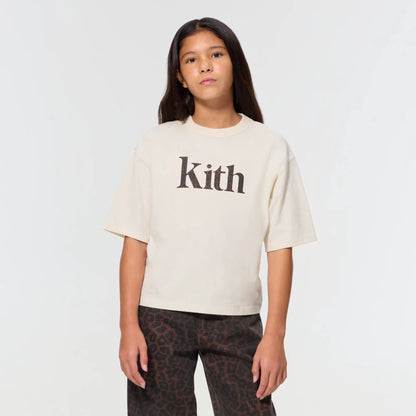 Kith Kids Leopard Serif Leonard Tee - Sandrift