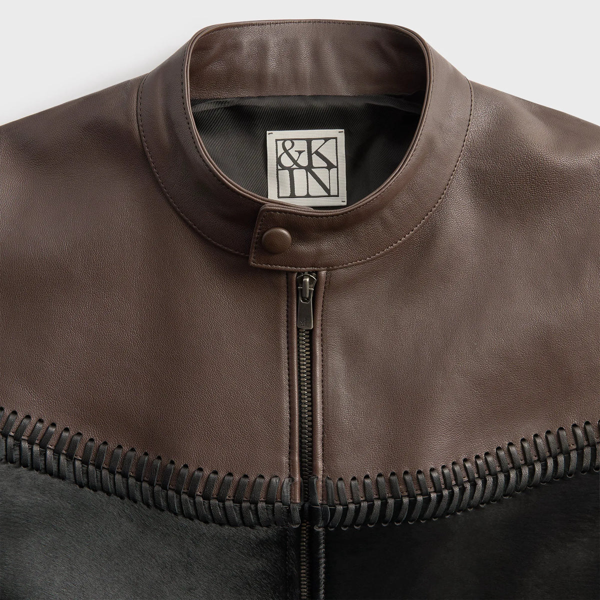 &Kin Combo Leather Avari Moto Jacket - Hickory