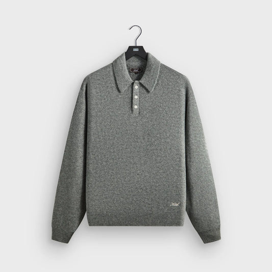 Kith Marled Harmon Rugby Pullover - Mid Heather Grey