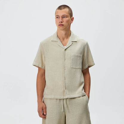 Kith Soft Woven Cropped Beckham Camp Collar Shirt - Waffle