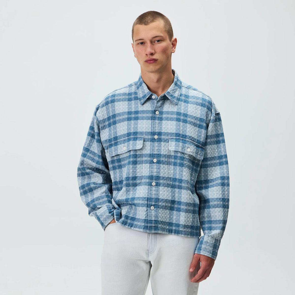 Kith Washed Indigo Plaid Henson Shirt - Light Indigo