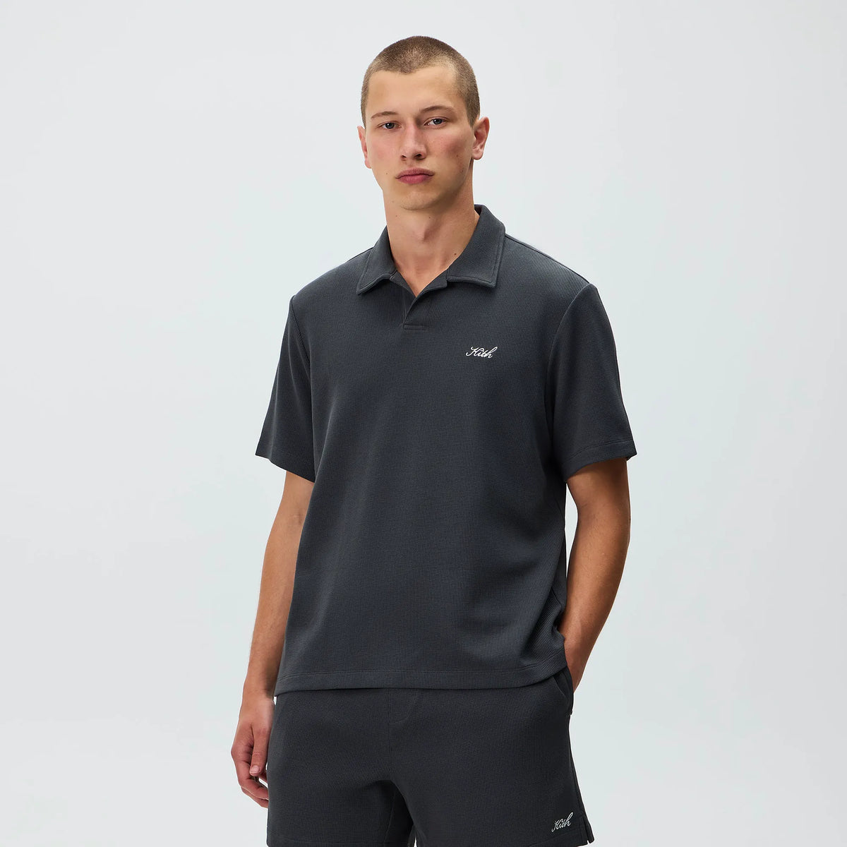 Kith Micro Waffle Drew Polo - Carbon