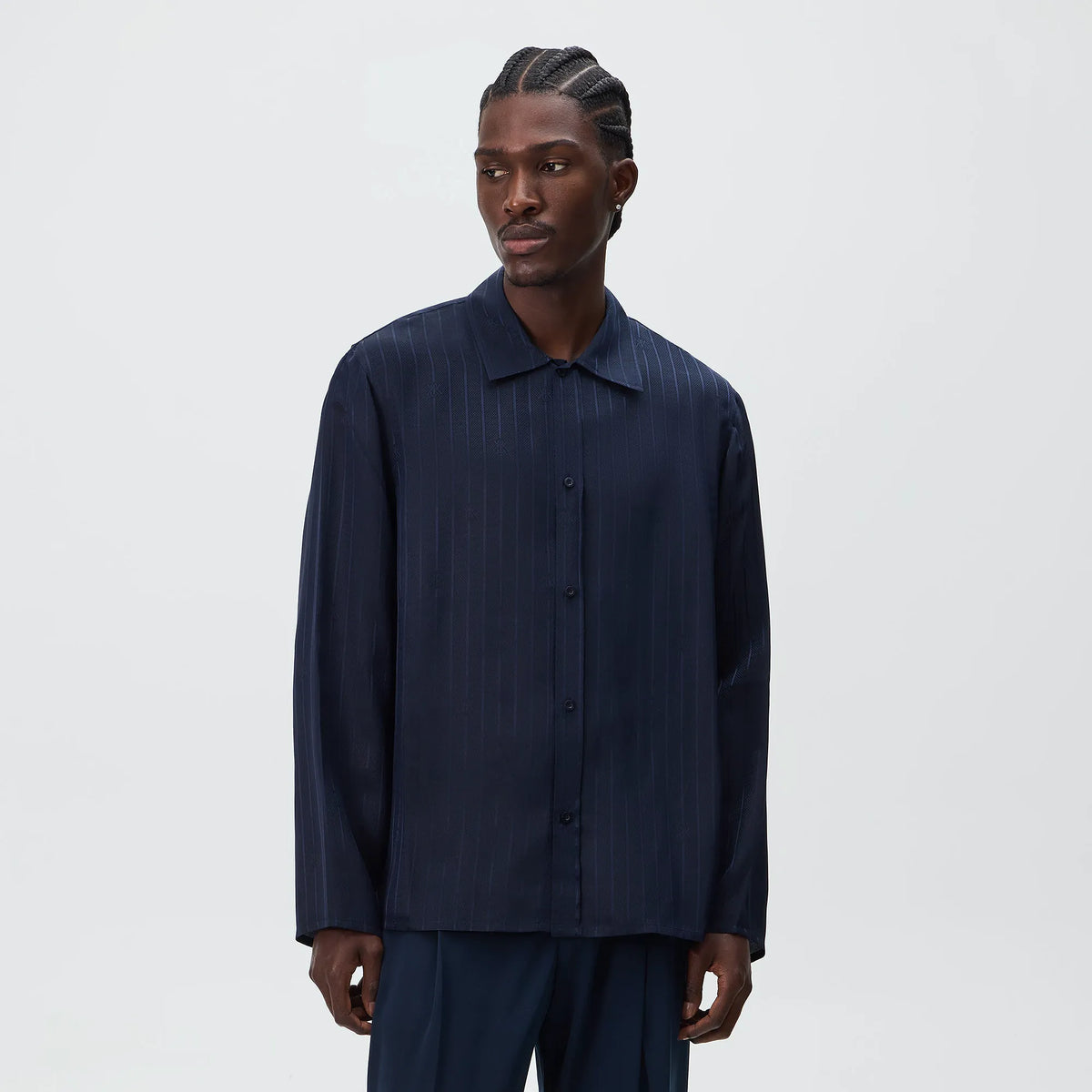 Kith Crest Logo Long Sleeve Boxy Collared Overshirt - Nocturnal