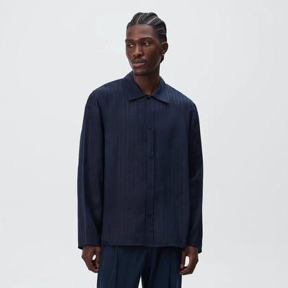 Kith Crest Logo Long Sleeve Boxy Collared Overshirt - Nocturnal