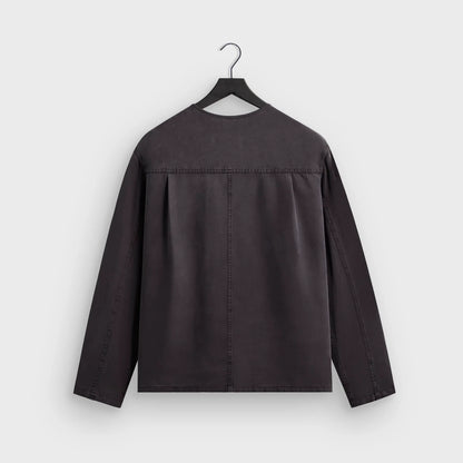 &Kin Garment Dyed Silk Collarless Yardley Shirt - Phantom Grey
