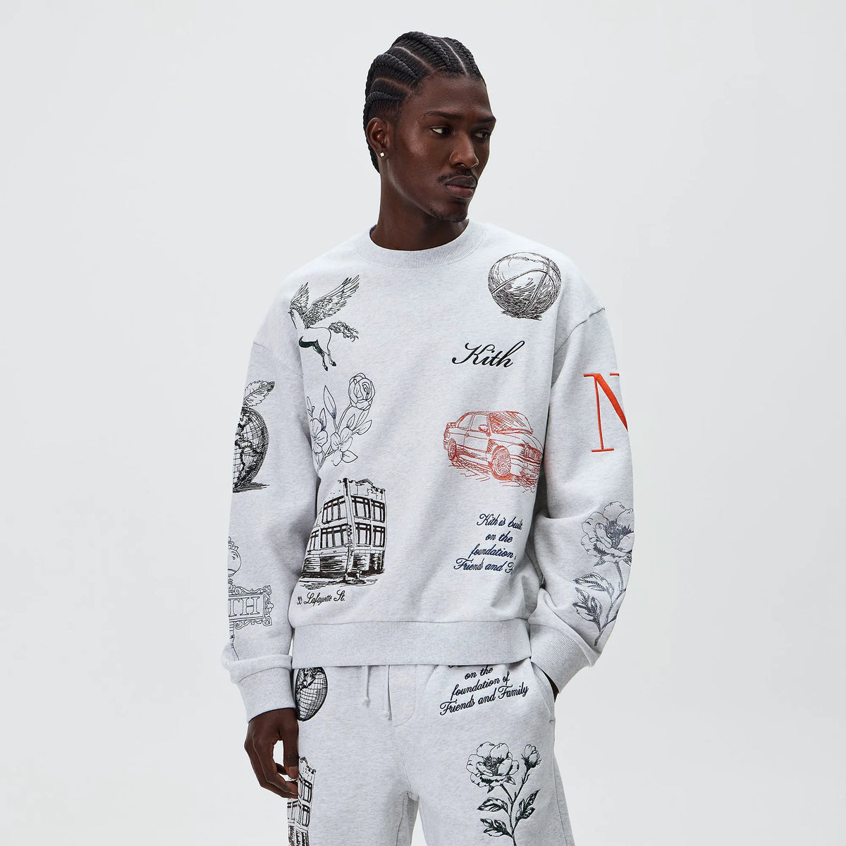 Kith New York To The World Nelson Crewneck - Light Heather Grey