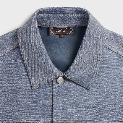 Kith Leather Denim Dario Trucker Jacket - Mid Indigo