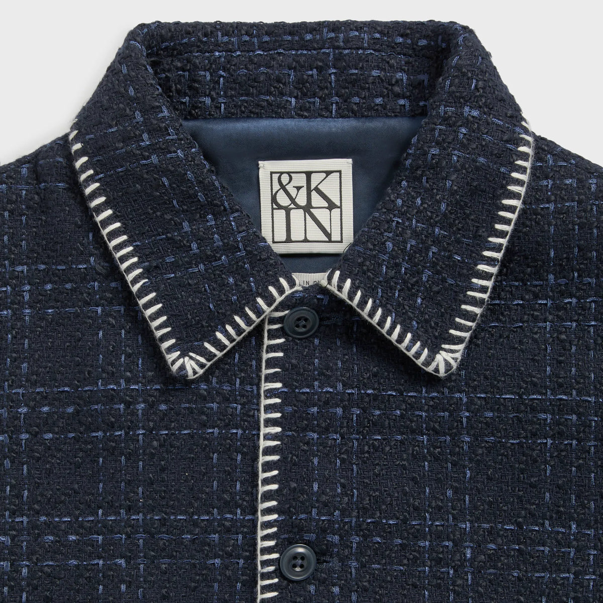 &Kin Tweed Boxy Collared Overshirt - Nocturnal