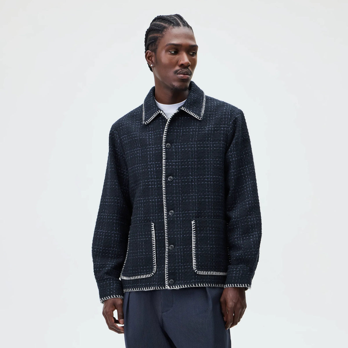 &Kin Tweed Boxy Collared Overshirt - Nocturnal