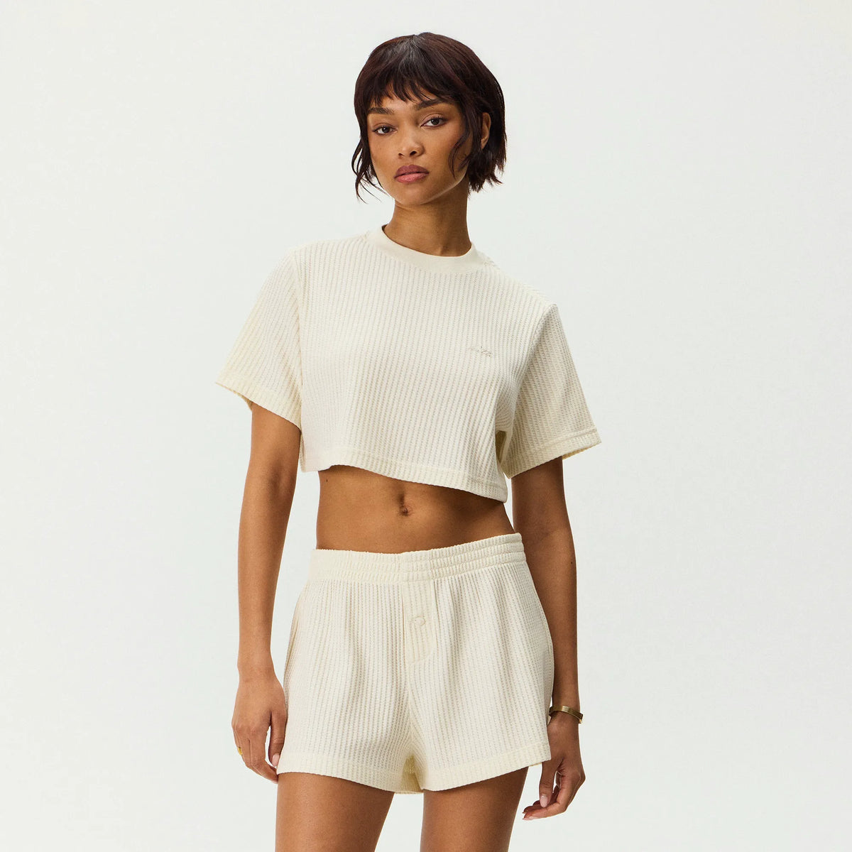 Kith Women Fei Waffle Cropped Tee - Sandrift