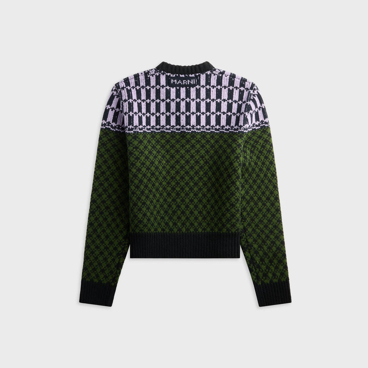 Marni Green Wool Jumper with Geometric Motif - Stonegreen