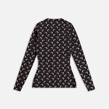 Marine Serre Moon Printed Jersey Second Skin Crewneck - Moon Tan on Black