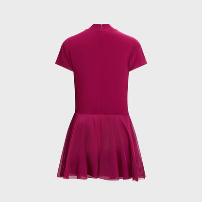 Norma Kamali Mock Neck Cap Sleeve Flared Pickleball Dress - Plum