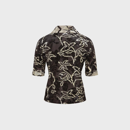 Siedres Lena Contrast Printed Velvet Short Sleeve Polo - Brown