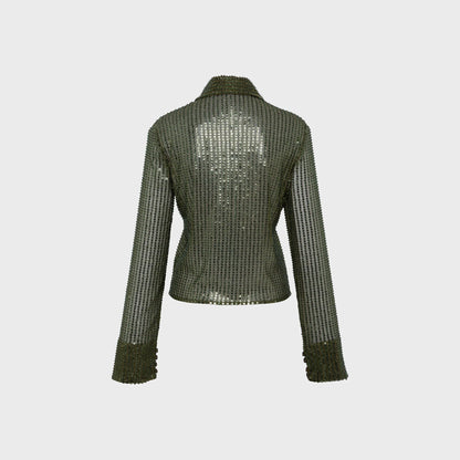 Siedres Sezanne Semi Sheer Sequin Button Down Shirt - Green