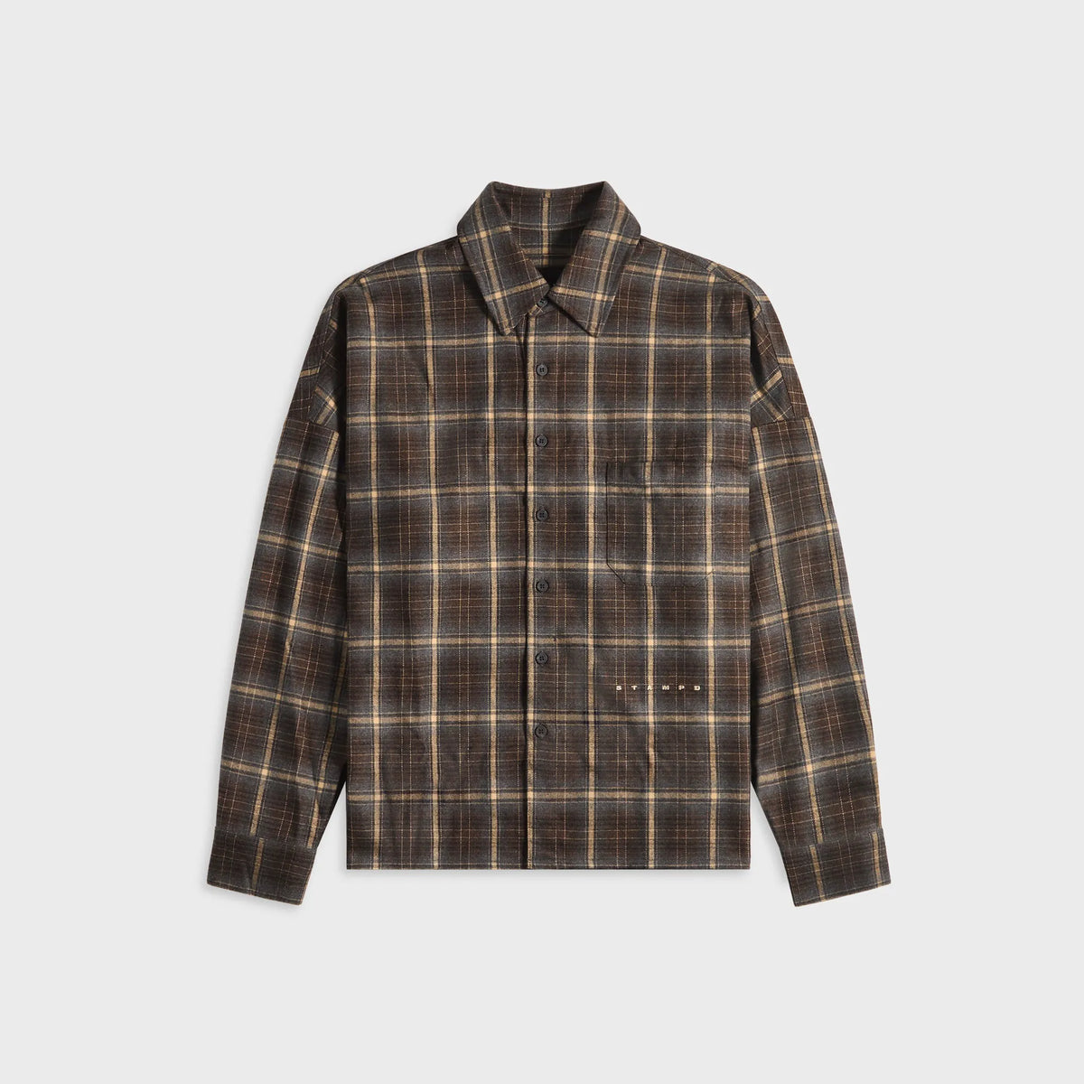 Stampd Oversized Plaid Button-Down Shirt - Brown Plaid