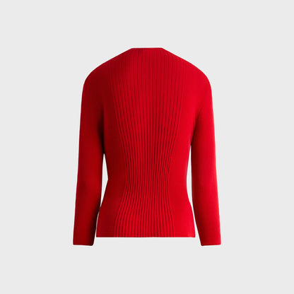 Second Skin Light Weight Vary Rib Knit Cardigan - Red