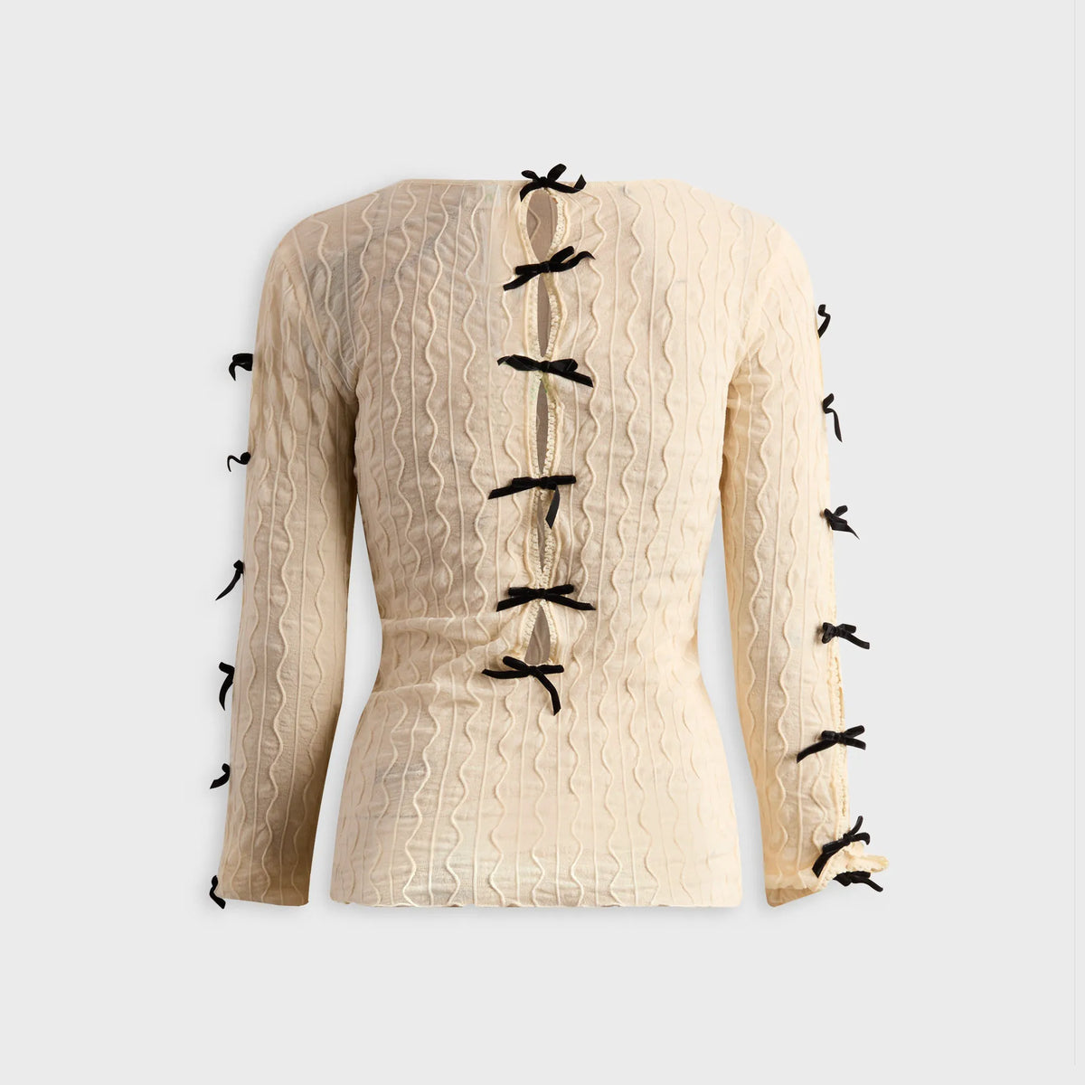 Second Skin Ross Bow Mockneck Top - Cream / Black Bows