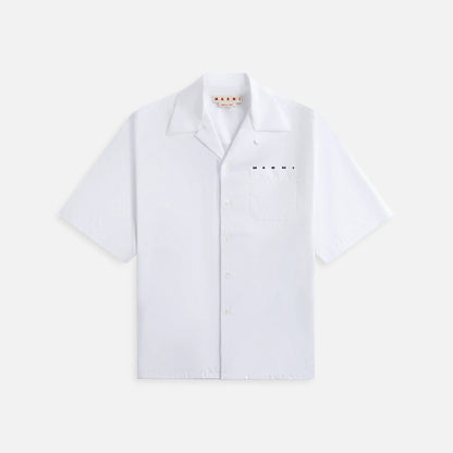Marni Logo Organic Poplin Shirt with Peeping Marni Logo - Lily White